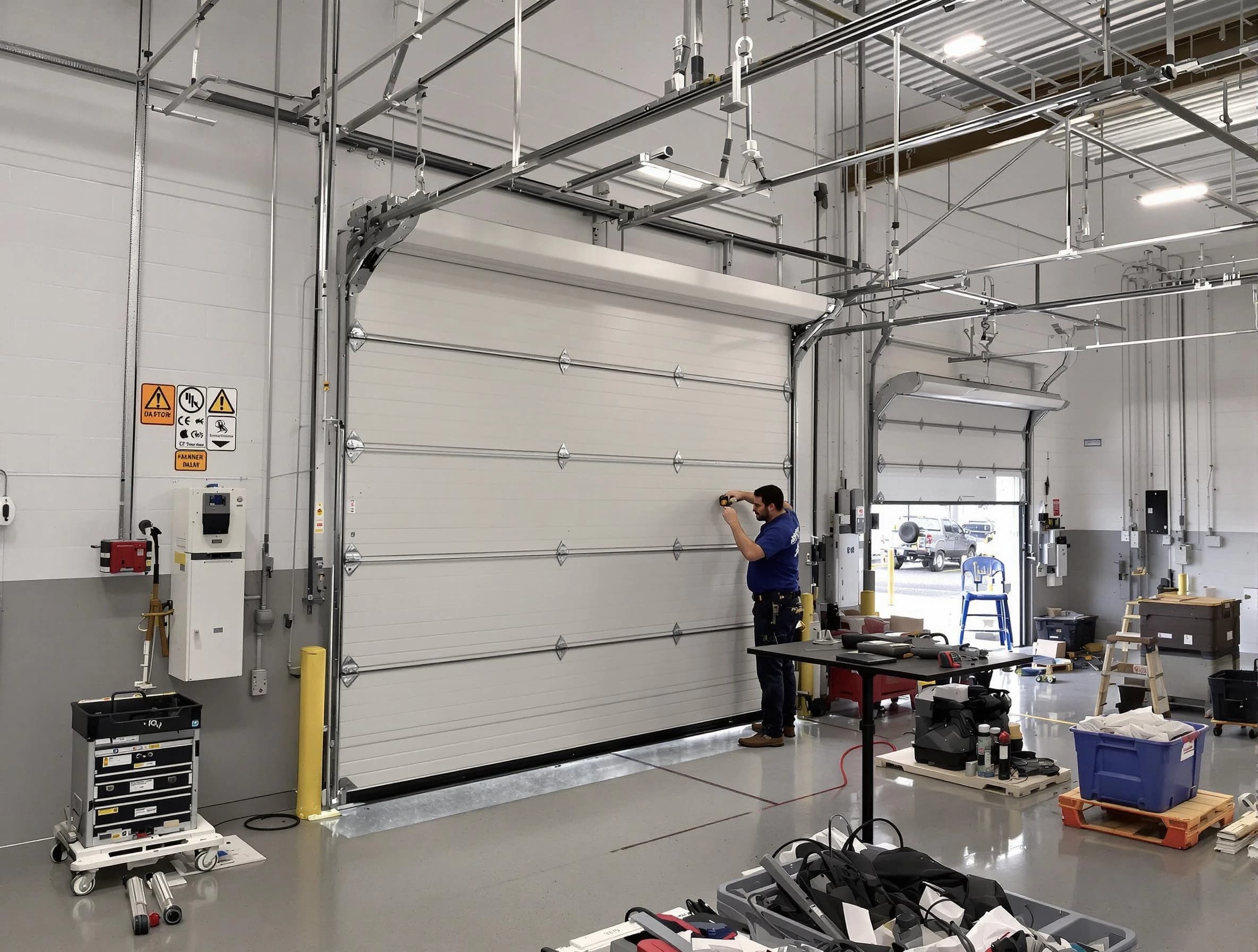 Commercial garage door repair being performed by Brookhaven Garage Door Repair expert in Brookhaven