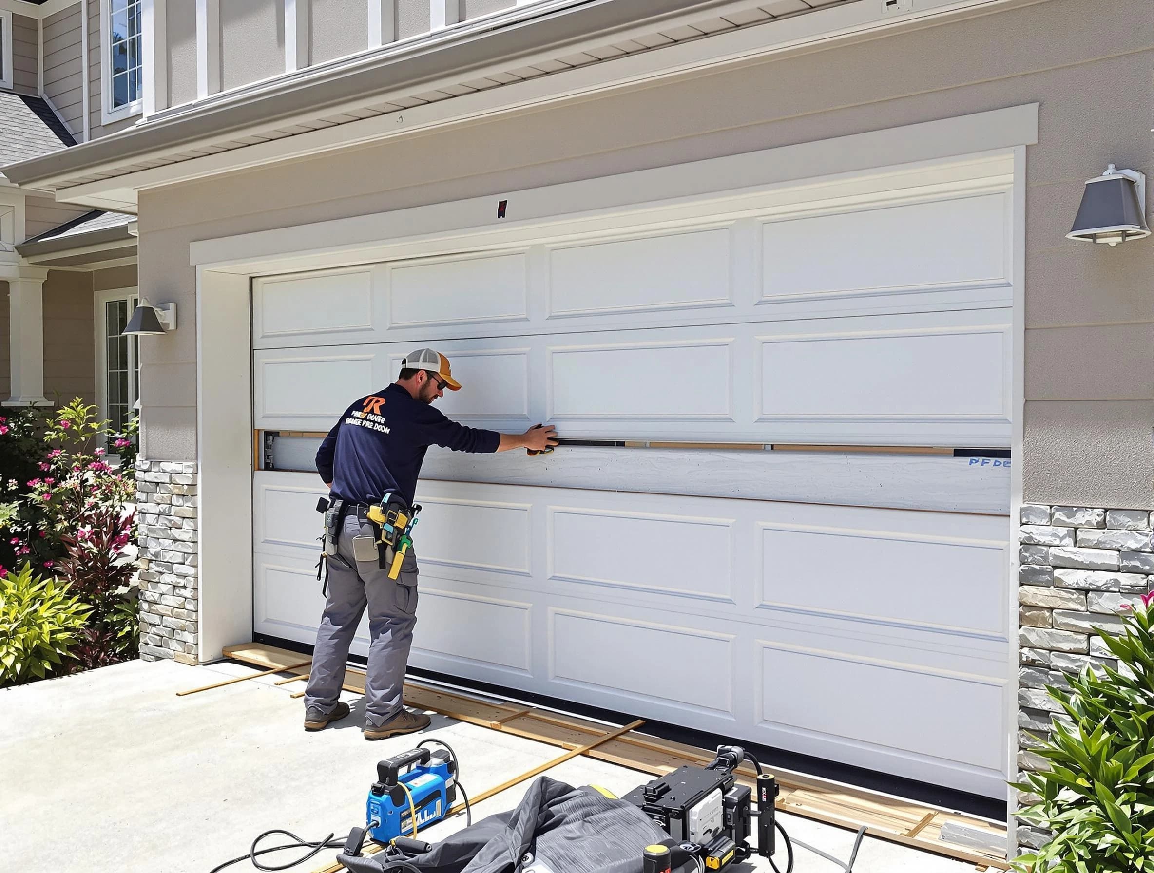 Brookhaven Garage Door Repair team performing complete garage door replacement at Brookhaven residence