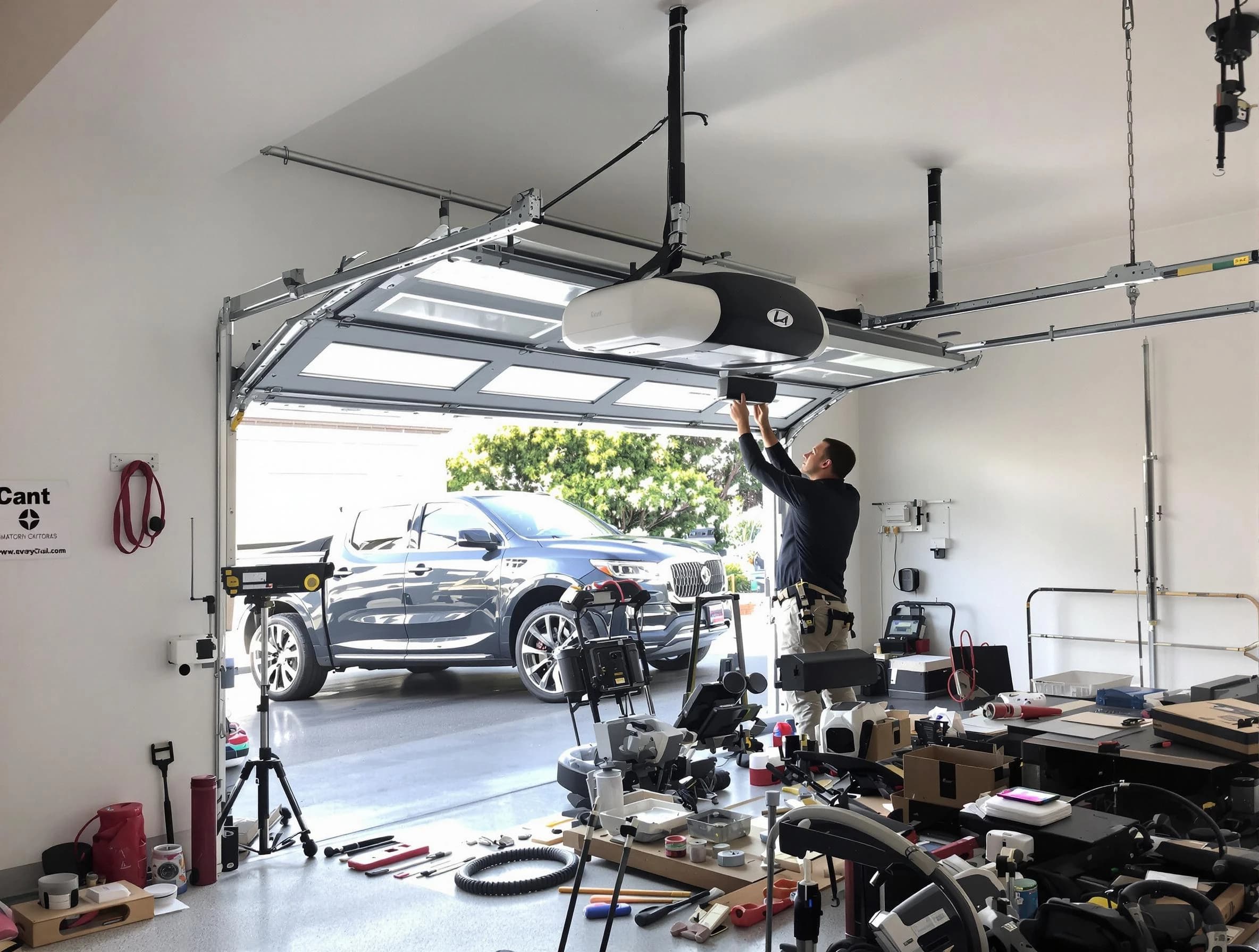 Brookhaven Garage Door Repair specialist installing smart garage door opener system in Brookhaven home