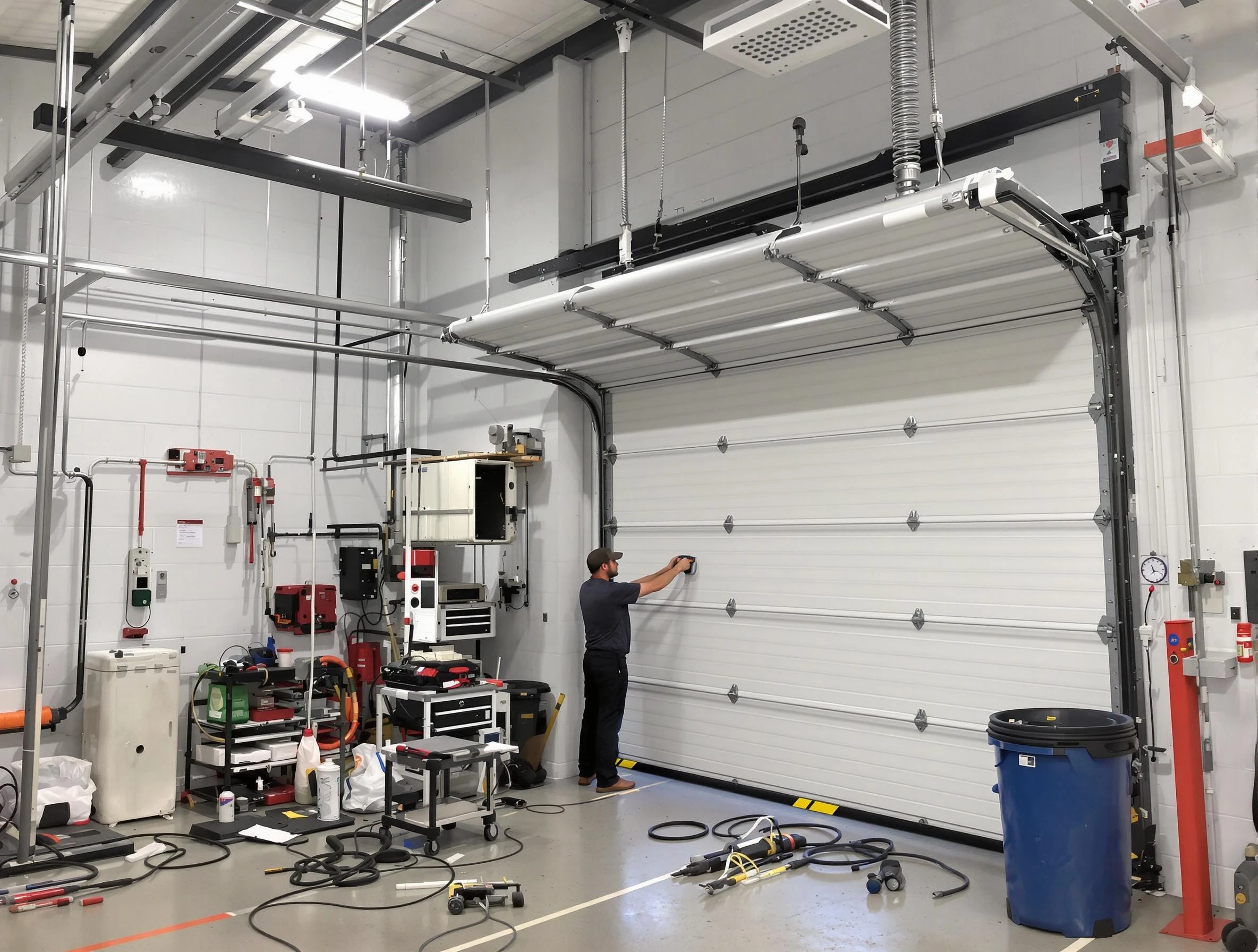 Brookhaven Garage Door Repair certified technician performing commercial door repair at a Brookhaven business facility