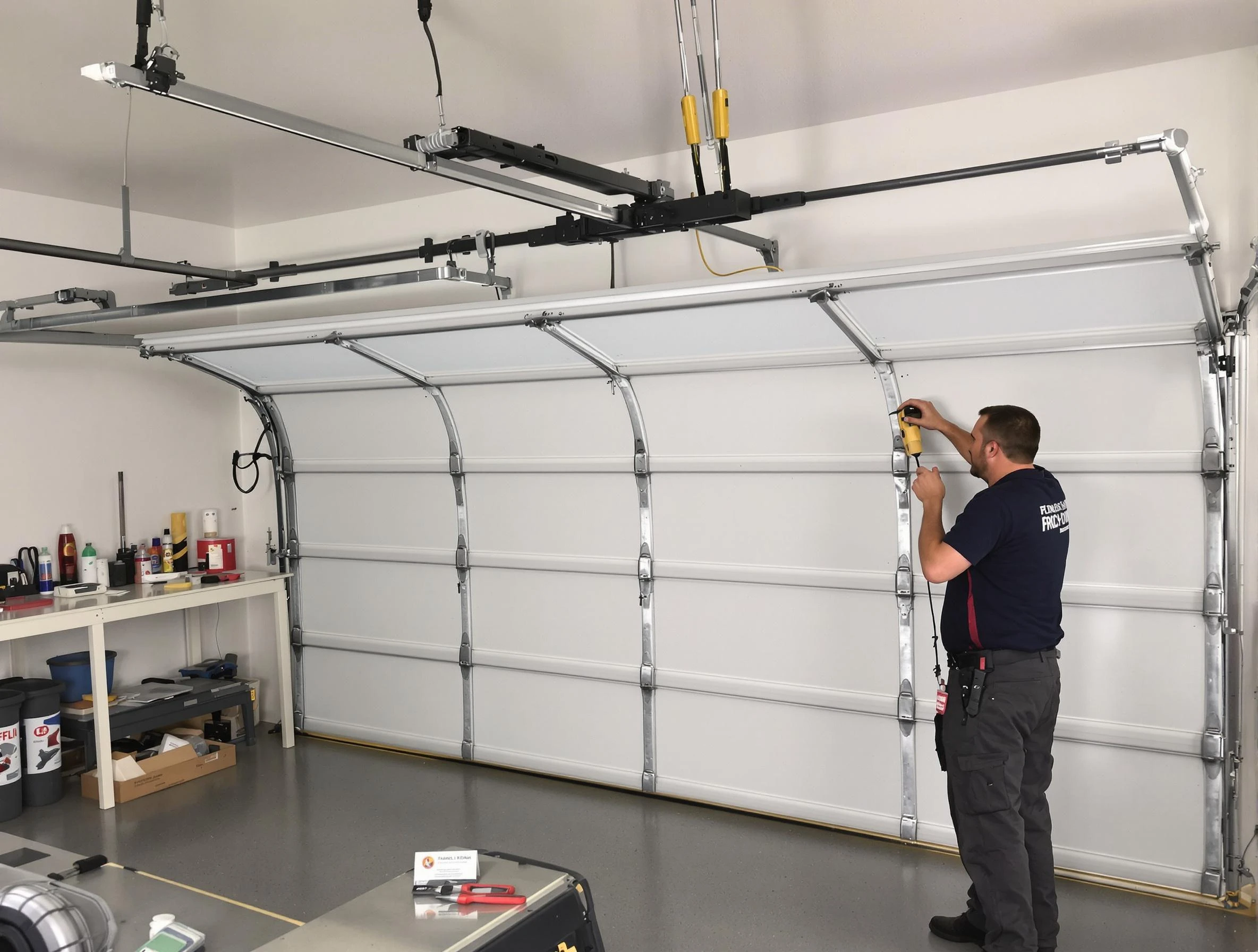 Brookhaven Garage Door Repair certified technician performing overhead door system repair in Brookhaven