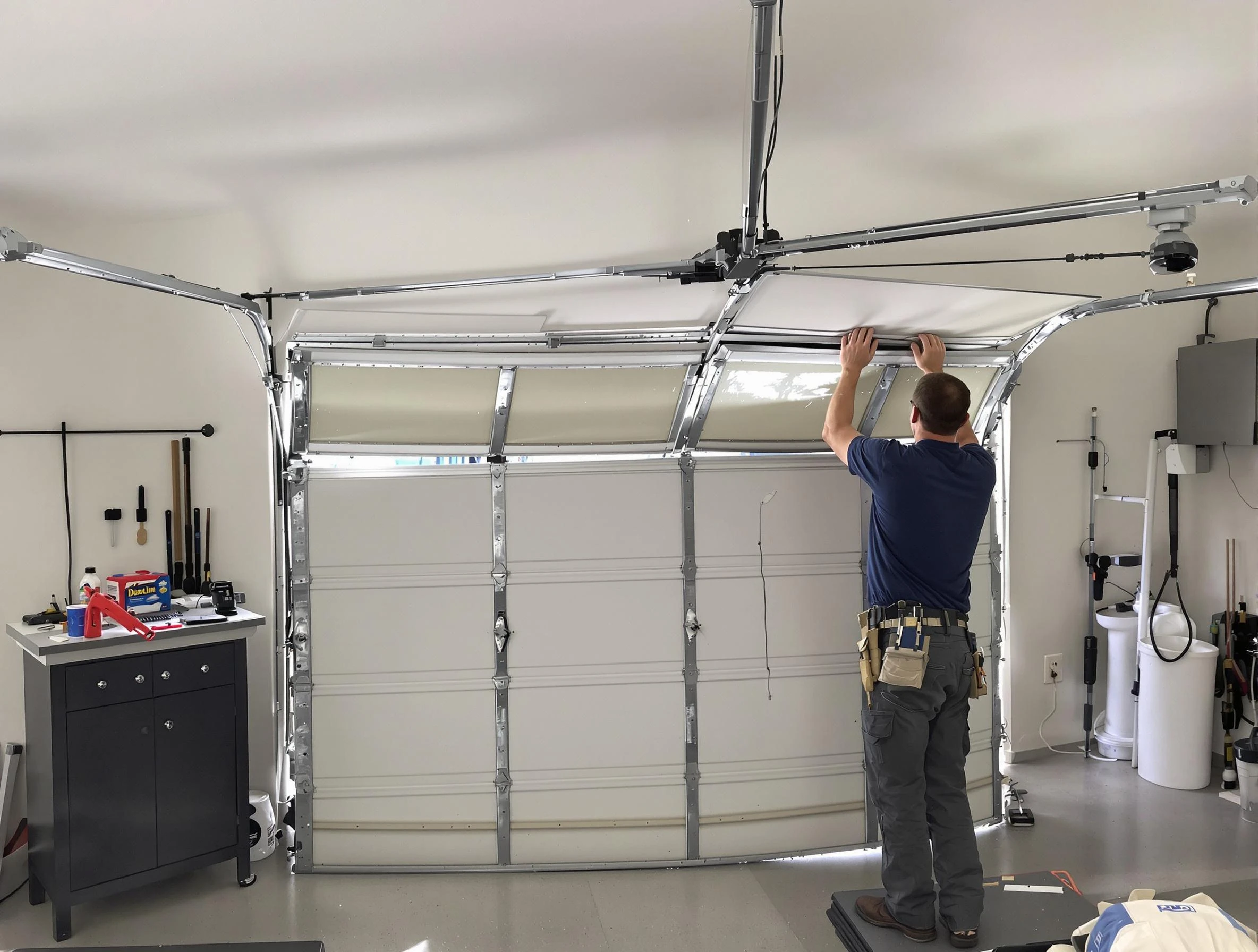Brookhaven Garage Door Repair specialist performing precise section replacement on Brookhaven garage door