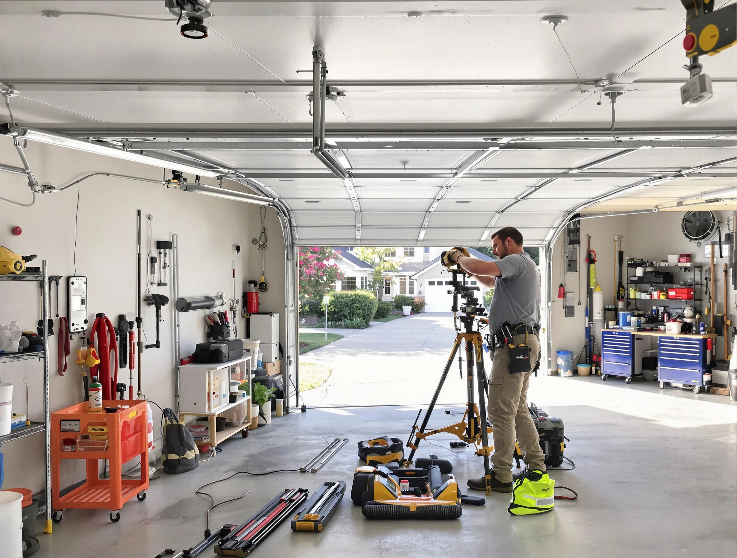 Brookhaven Garage Door Repair specialist performing laser-guided track alignment in Brookhaven